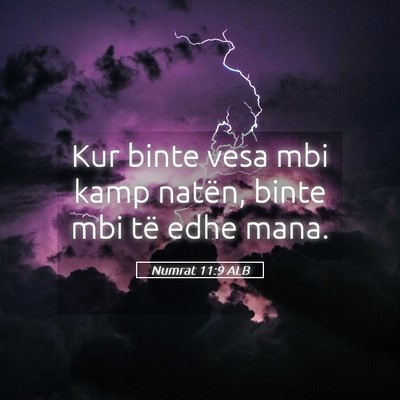 Picture 05 - Numrat 11:9 ALB - Kur binte vesa mbi kamp natën, binte mbi të - Bible Verse Picture