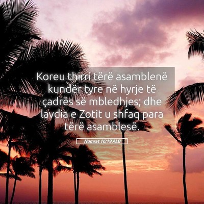 Picture 05 - Numrat 16:19 ALB - Koreu thirri tërë asamblenë kundër tyre në - Bible Verse Picture