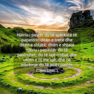 Picture 05 - Numrat 19:19 ALB - Njeriu i pastër do të spërkatë të papastrin - Bible Verse Picture