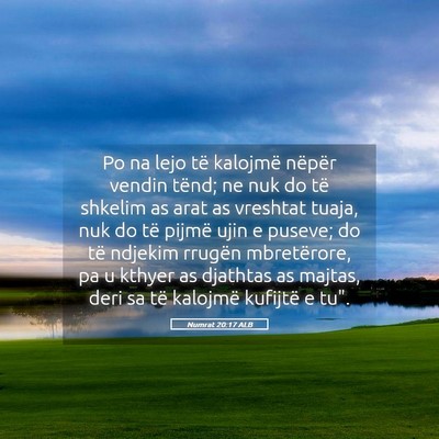 Picture 05 - Numrat 20:17 ALB - Po na lejo të kalojmë nëpër vendin tënd; ne - Bible Verse Picture