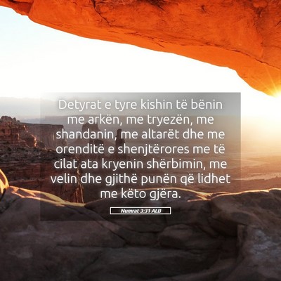 Picture 05 - Numrat 3:31 ALB - Detyrat e tyre kishin të bënin me arkën, me - Bible Verse Picture