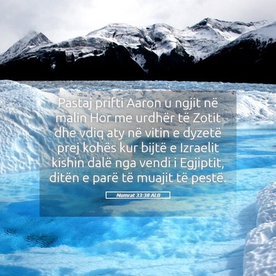 Picture 05 - Numrat 33:38 ALB - Pastaj prifti Aaron u ngjit në malin Hor me - Bible Verse Picture