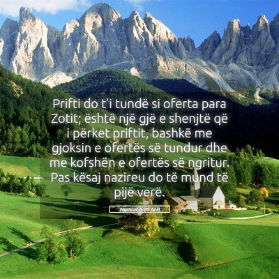 Picture 05 - Numrat 6:20 ALB - Prifti do t’i tundë si oferta para Zotit; - Bible Verse Picture
