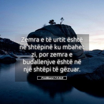 Picture 05 - Predikuesi 7:4 ALB - Zemra e të urtit është në shtëpinë ku - Bible Verse Picture