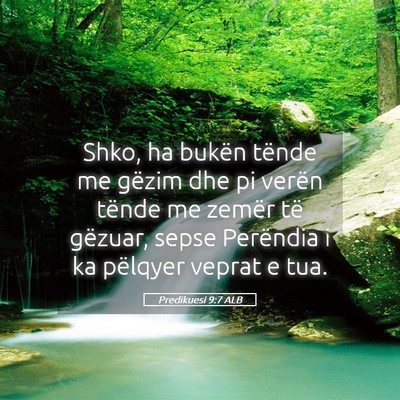 Picture 05 - Predikuesi 9:7 ALB - Shko, ha bukën tënde me gëzim dhe pi verën - Bible Verse Picture
