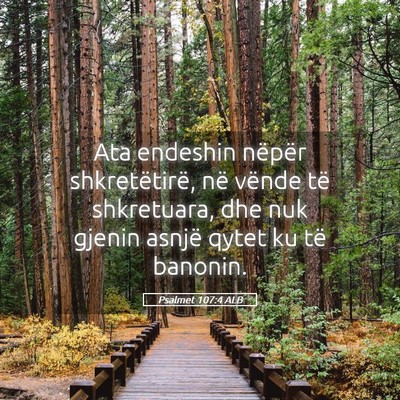 Picture 05 - Psalmet 107:4 ALB - Ata endeshin nëpër shkretëtirë, në vënde - Bible Verse Picture