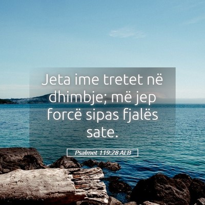 Picture 05 - Psalmet 119:28 ALB - Jeta ime tretet në dhimbje; më jep forcë sipas - Bible Verse Picture