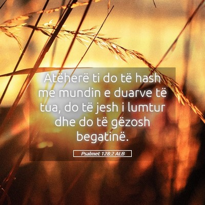 Picture 05 - Psalmet 128:2 ALB - Atëherë ti do të hash me mundin e duarve të - Bible Verse Picture