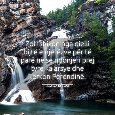Picture 05 - Psalmet 14:2 ALB - Zoti shikon nga qielli bijtë e njerëzve për - Bible Verse Picture