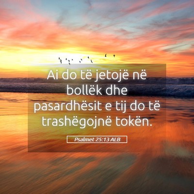 Picture 05 - Psalmet 25:13 ALB - Ai do të jetojë në bollëk dhe pasardhësit e - Bible Verse Picture