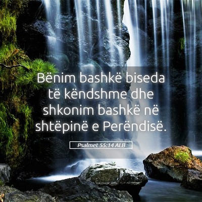 Picture 05 - Psalmet 55:14 ALB - Bënim bashkë biseda të këndshme dhe shkonim - Bible Verse Picture