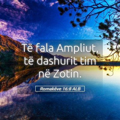 Picture 05 - Romakëve 16:8 ALB - Të fala Ampliut, të dashurit tim në - Bible Verse Picture