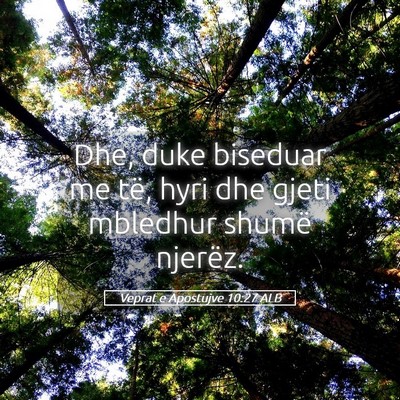 Picture 05 - Veprat e Apostujve 10:27 ALB - Dhe, duke biseduar me të, hyri dhe gjeti - Bible Verse Picture