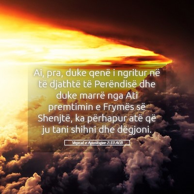 Picture 05 - Veprat e Apostujve 2:33 ALB - Ai, pra, duke qenë i ngritur në të djathtë - Bible Verse Picture