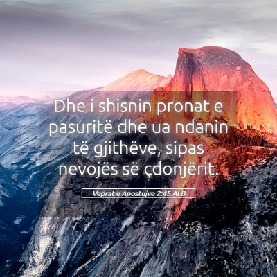 Picture 05 - Veprat e Apostujve 2:45 ALB - Dhe i shisnin pronat e pasuritë dhe ua ndanin - Bible Verse Picture