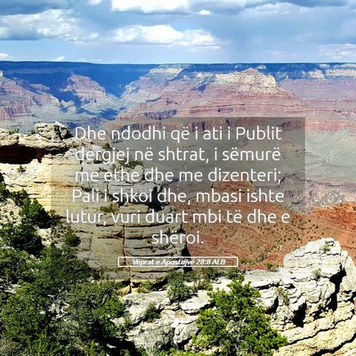 Picture 05 - Veprat e Apostujve 28:8 ALB - Dhe ndodhi që i ati i Publit dergjej në shtrat, - Bible Verse Picture