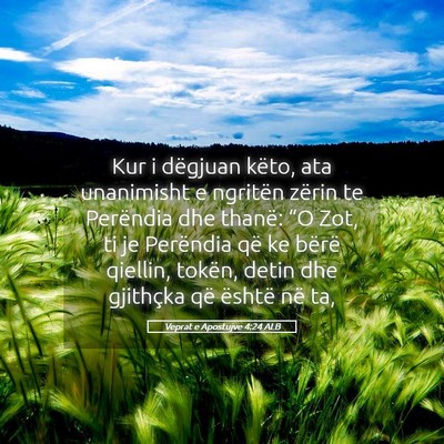 Picture 05 - Veprat e Apostujve 4:24 ALB - Kur i dëgjuan këto, ata unanimisht e ngritën - Bible Verse Picture