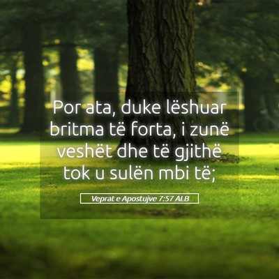 Picture 05 - Veprat e Apostujve 7:57 ALB - Por ata, duke lëshuar britma të forta, i zunë - Bible Verse Picture