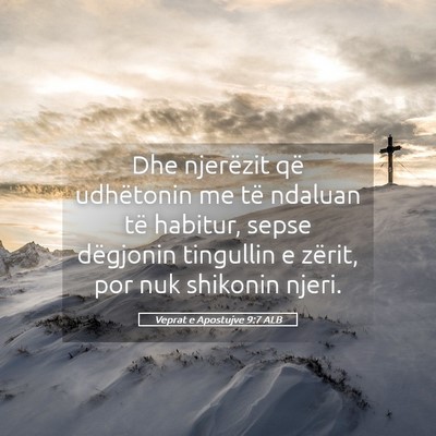 Picture 05 - Veprat e Apostujve 9:7 ALB - Dhe njerëzit që udhëtonin me të ndaluan të - Bible Verse Picture