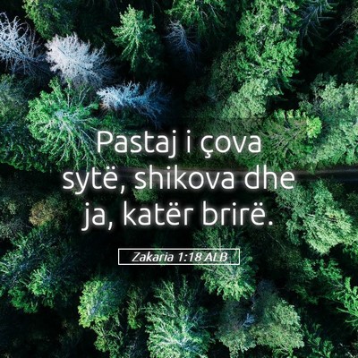 Picture 05 - Zakaria 1:18 ALB - Pastaj i çova sytë, shikova dhe ja, katër - Bible Verse Picture