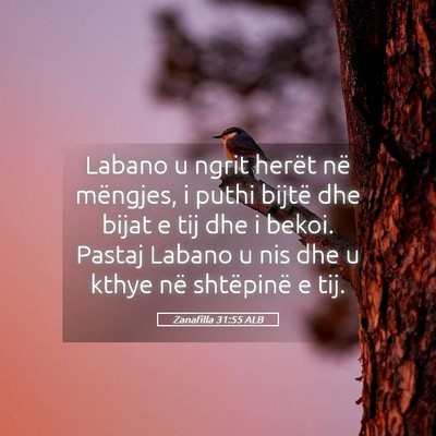 Picture 05 - Zanafilla 31:55 ALB - Labano u ngrit herët në mëngjes, i puthi - Bible Verse Picture
