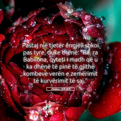 Picture 05 - Zbulesa 14:8 ALB - Pastaj një tjetër ëngjëll shkoi pas tyre, - Bible Verse Picture