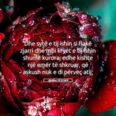 Picture 05 - Zbulesa 19:12 ALB - Dhe sytë e tij ishin si flakë zjarri dhe mbi - Bible Verse Picture