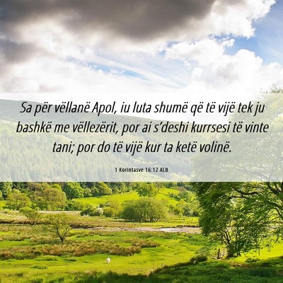 Picture 06 - 1 Korintasve 16:12 ALB - Sa për vëllanë Apol, iu luta shumë që të - Bible Verse Picture