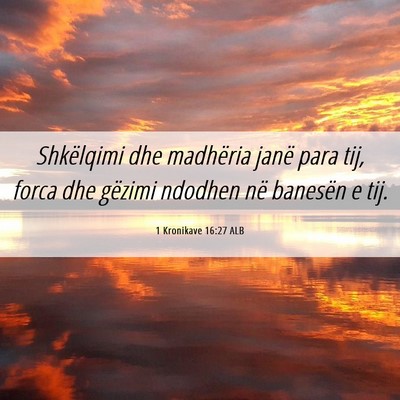 Picture 06 - 1 Kronikave 16:27 ALB - Shkëlqimi dhe madhëria janë para tij, forca - Bible Verse Picture