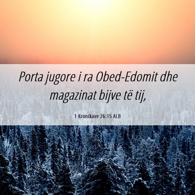 Picture 06 - 1 Kronikave 26:15 ALB - Porta jugore i ra Obed-Edomit dhe magazinat bijve - Bible Verse Picture
