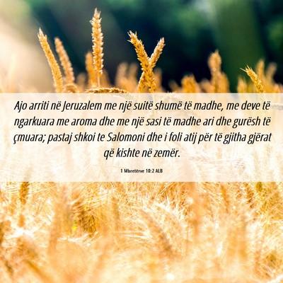 Picture 06 - 1 Mbretërve 10:2 ALB - Ajo arriti në Jeruzalem me një suitë shumë - Bible Verse Picture