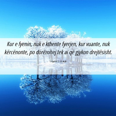 Picture 06 - 1 Pjetrit 2:23 ALB - Kur e fyenin, nuk e kthente fyerjen, kur vuante, - Bible Verse Picture