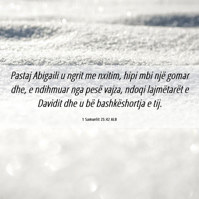 Picture 06 - 1 Samuelit 25:42 ALB - Pastaj Abigaili u ngrit me nxitim, hipi mbi një - Bible Verse Picture