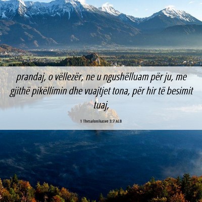 Picture 06 - 1 Thesalonikasve 3:7 ALB - prandaj, o vëllezër, ne u ngushëlluam për ju, - Bible Verse Picture