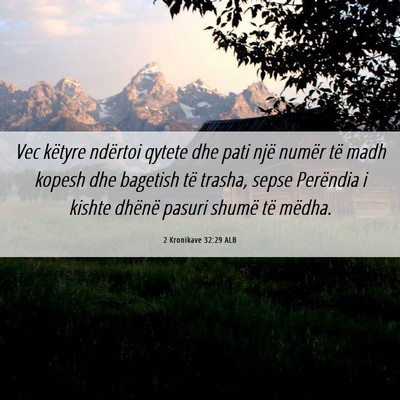 Picture 06 - 2 Kronikave 32:29 ALB - Vec këtyre ndërtoi qytete dhe pati një numër - Bible Verse Picture