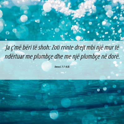 Picture 06 - Amosi 7:7 ALB - Ja ç’më bëri të shoh: Zoti rrinte drejt mbi - Bible Verse Picture