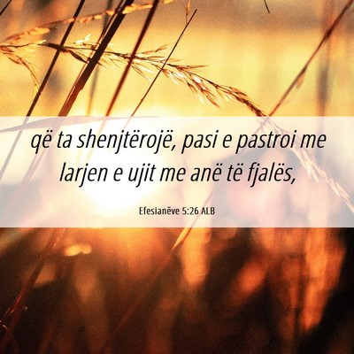 Picture 06 - Efesianëve 5:26 ALB - që ta shenjtërojë, pasi e pastroi me larjen e - Bible Verse Picture