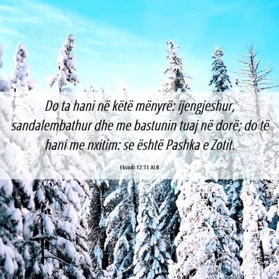Picture 06 - Eksodi 12:11 ALB - Do ta hani në këtë mënyrë: ijengjeshur, - Bible Verse Picture