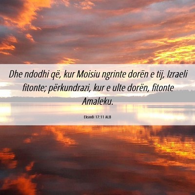 Picture 06 - Eksodi 17:11 ALB - Dhe ndodhi që, kur Moisiu ngrinte dorën e tij, - Bible Verse Picture