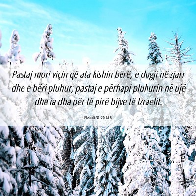 Picture 06 - Eksodi 32:20 ALB - Pastaj mori viçin që ata kishin bërë, e dogji - Bible Verse Picture