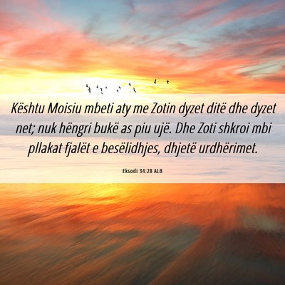 Picture 06 - Eksodi 34:28 ALB - Kështu Moisiu mbeti aty me Zotin dyzet ditë dhe - Bible Verse Picture