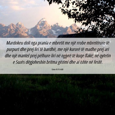 Picture 06 - Ester 8:15 ALB - Mardokeu doli nga prania e mbretit me një rrobe - Bible Verse Picture