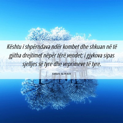Picture 06 - Ezekieli 36:19 ALB - Kështu i shpërndava ndër kombet dhe shkuan në - Bible Verse Picture