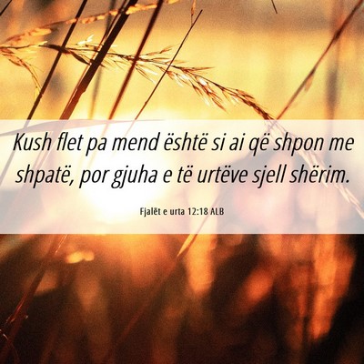 Picture 06 - Fjalët e urta 12:18 ALB - Kush flet pa mend është si ai që shpon me - Bible Verse Picture