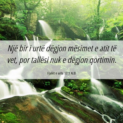 Picture 06 - Fjalët e urta 13:1 ALB - Një bir i urtë dëgjon mësimet e atit të vet, - Bible Verse Picture