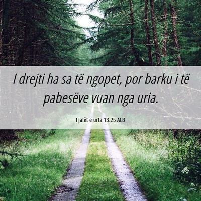 Picture 06 - Fjalët e urta 13:25 ALB - I drejti ha sa të ngopet, por barku i të - Bible Verse Picture