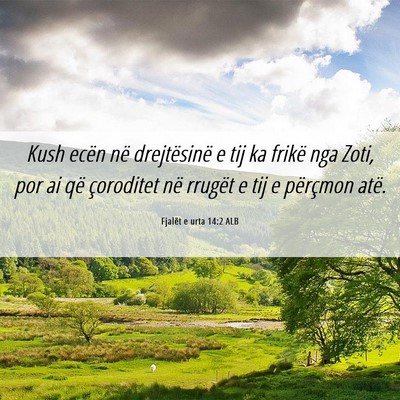 Picture 06 - Fjalët e urta 14:2 ALB - Kush ecën në drejtësinë e tij ka frikë nga - Bible Verse Picture