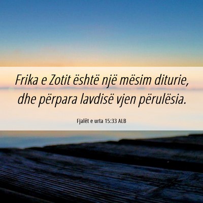 Picture 06 - Fjalët e urta 15:33 ALB - Frika e Zotit është një mësim diturie, dhe - Bible Verse Picture