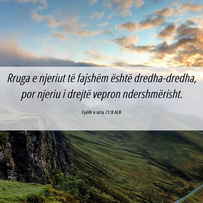 Picture 06 - Fjalët e urta 21:8 ALB - Rruga e njeriut të fajshëm është - Bible Verse Picture