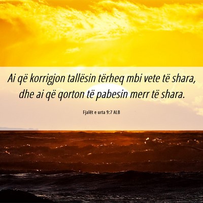 Picture 06 - Fjalët e urta 9:7 ALB - Ai që korrigjon tallësin tërheq mbi vete të - Bible Verse Picture